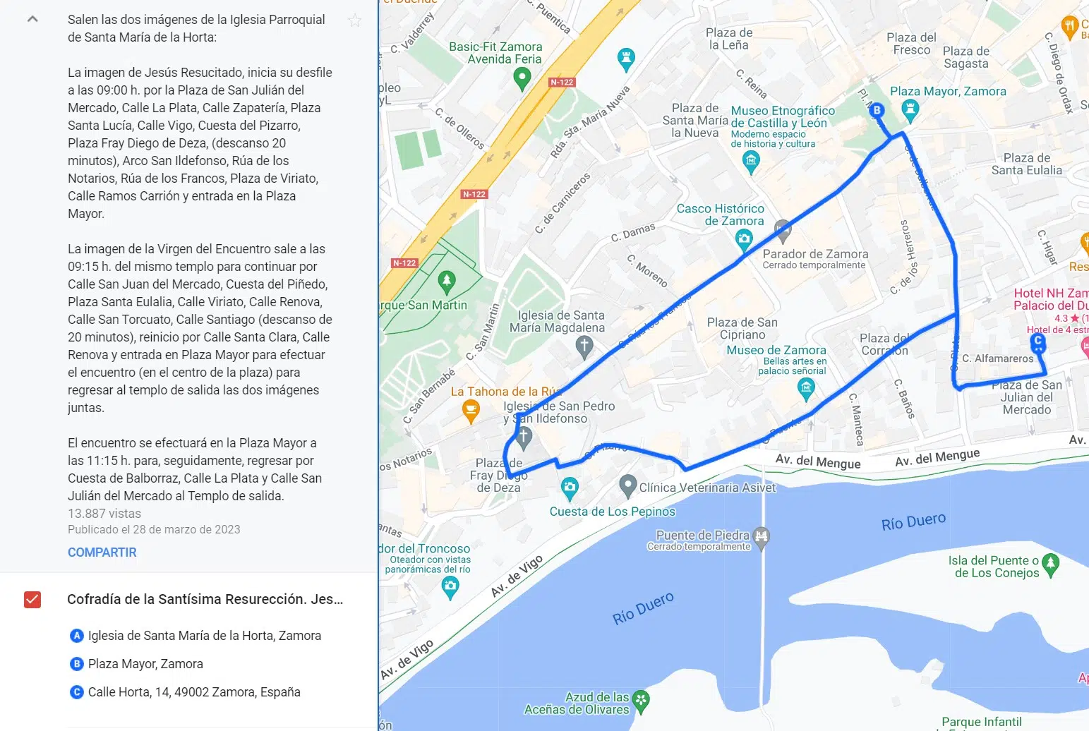 Itinerario de la Cofradía de la Resurrección de Zamora