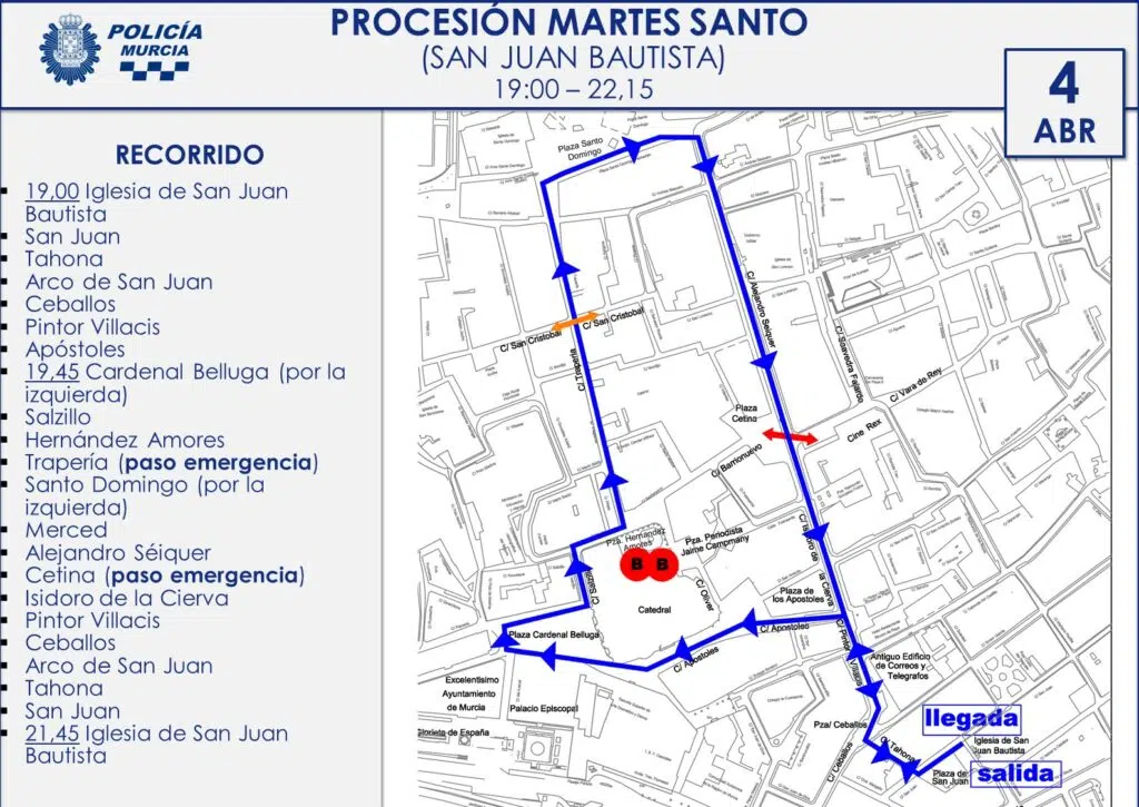 Itinerario Martes Santo Murcia