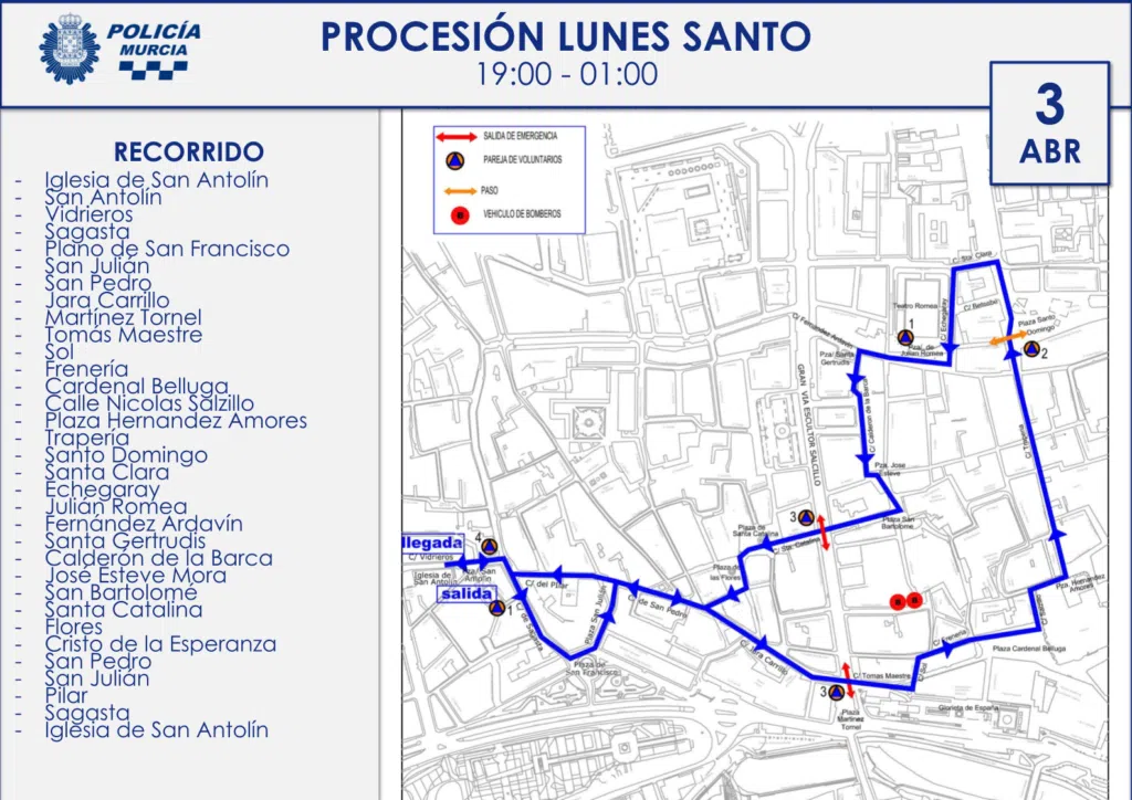 Itinerario Procesion Cristo del Perdon Murcia