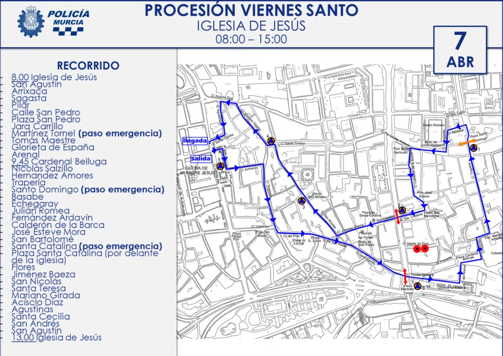 Itinerario Procesion de los Salzillos Viernes Santo Murcia