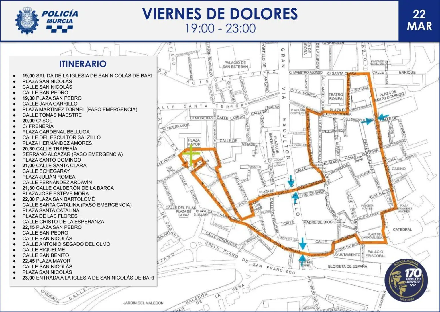 Itinerario de la Virgen de los Dolores en Murcia