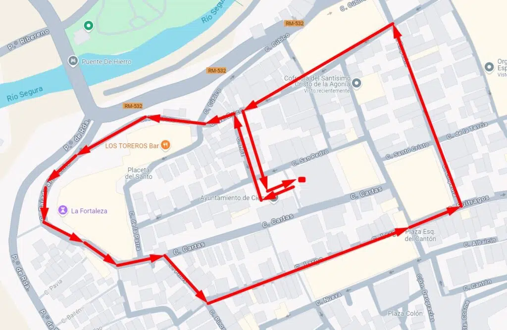 Itinerario Procesion del Descendimiento de Jesus a los Infiernos en Cieza