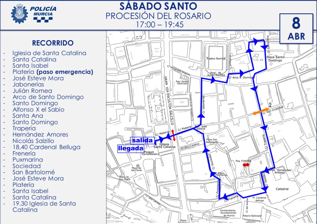 Itinerario Sabado Santo Procesion del Rosario Murcia