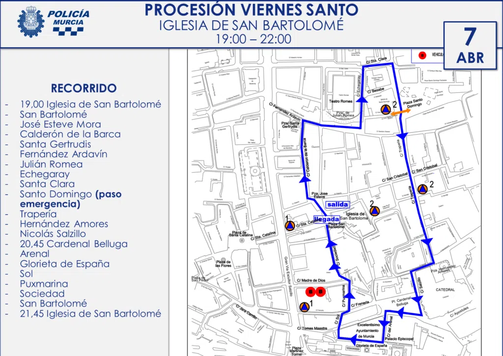 Itinerario Servitas Murcia Viernes Santo