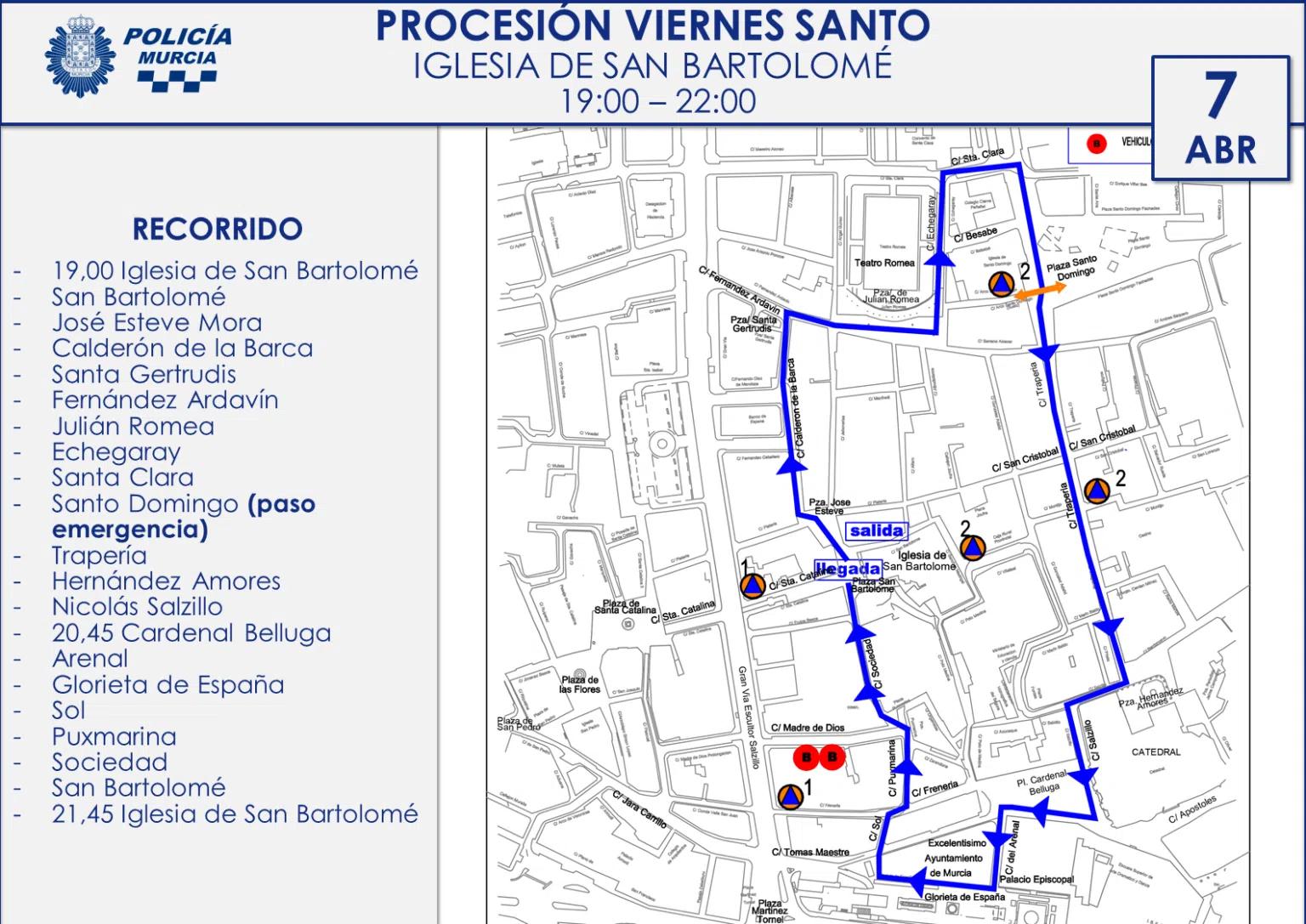 Itinerario de la Virgen de las Angustias en Murcia