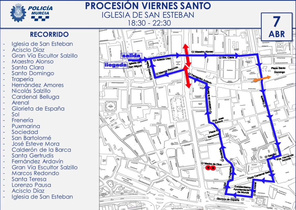 Itinerario Viernes Santo Misericordia Murcia