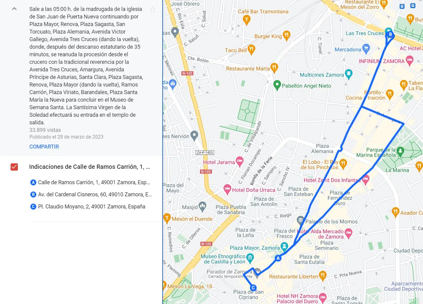 Itinerario de la Cofradía de Jesús Nazareno de Zamora