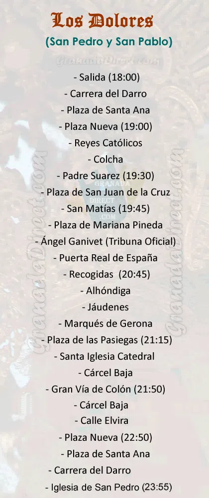 Itinerario de la Cofradía de los Dolores de Granada