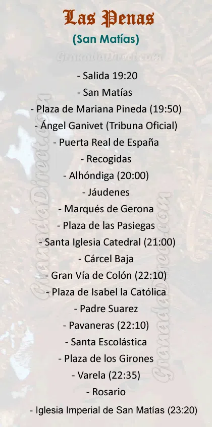 Itinerario de la Virgen de las Penas en Granada