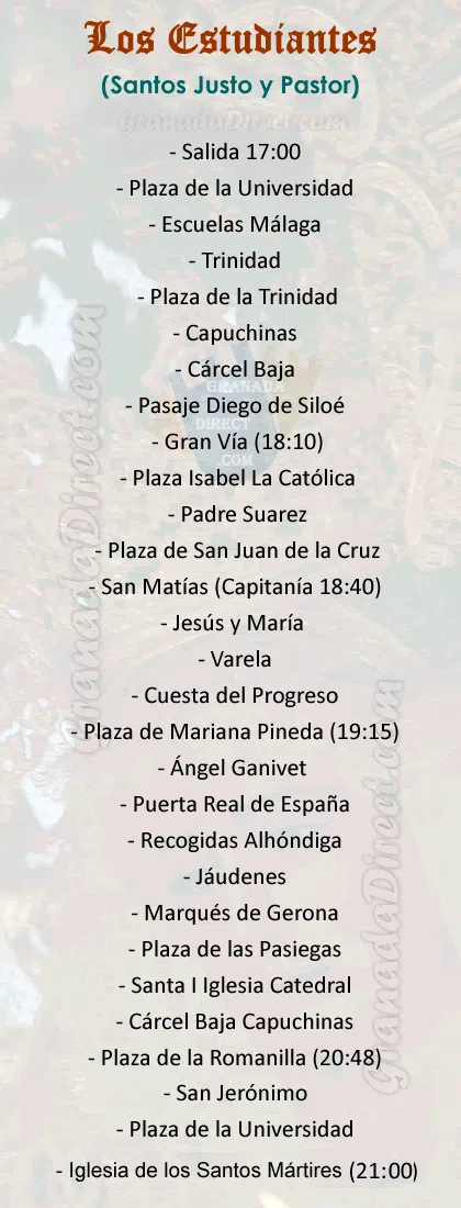 Itinerario de la Hermandad de los Estudiantes de Granada