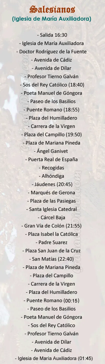 Itinerario del Cristo de la Redención en Granada