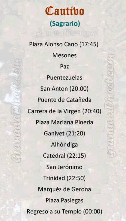 Itinerario de la Virgen de la Encarnación en Granada