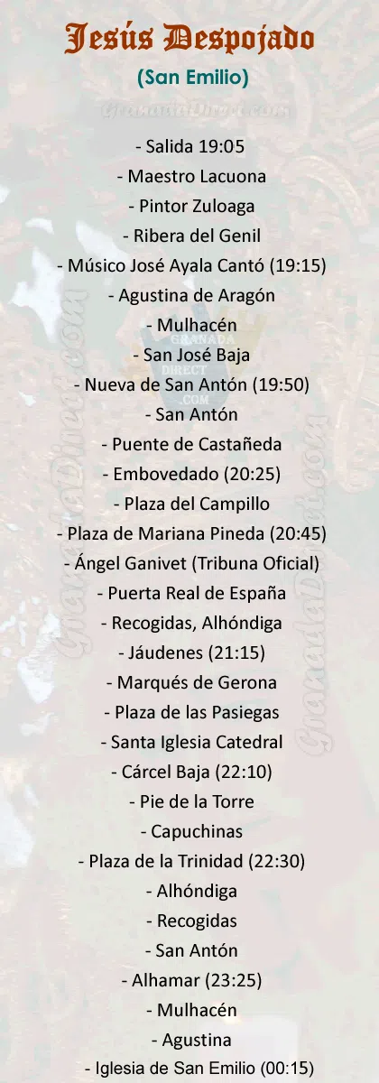 Itinerario de la Hermandad del Despojado de Granada