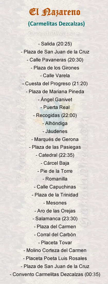 Itinerario de la Hermandad del Nazareno y Merced de Granada