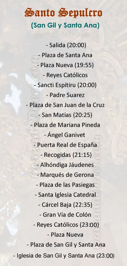 Itinerario de la Virgen de la Soledad del Calvario en Granada