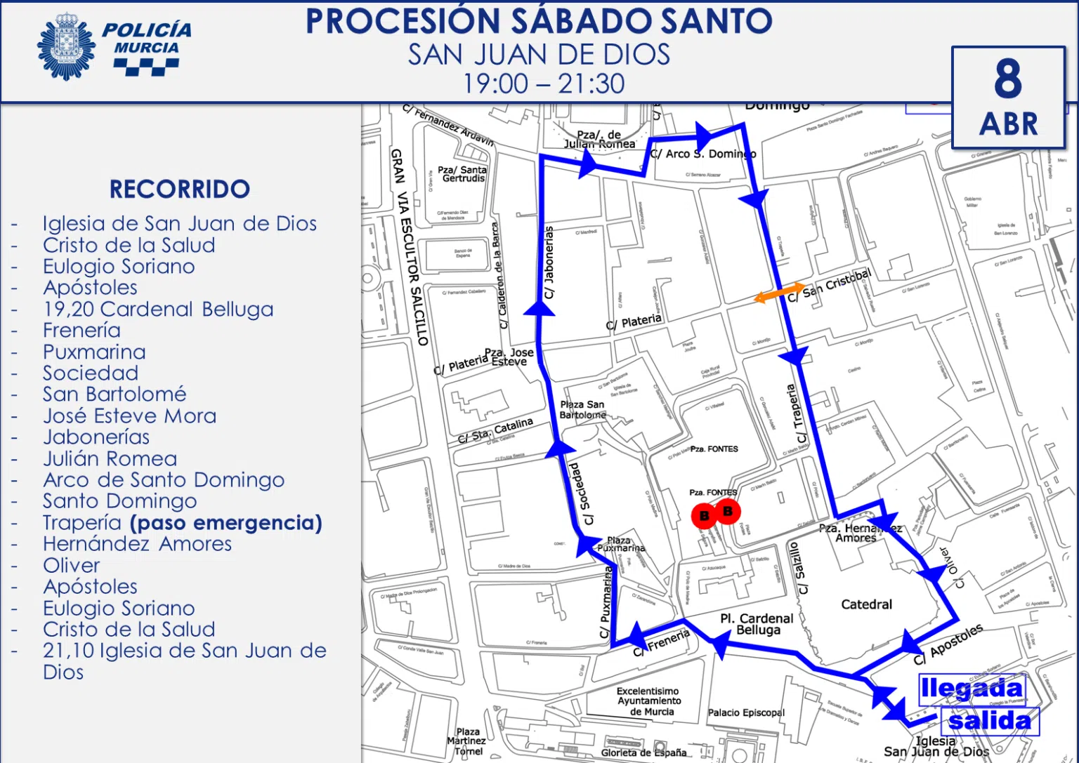 Itinerario de la Virgen de la Luz en Su Soledad en Murcia